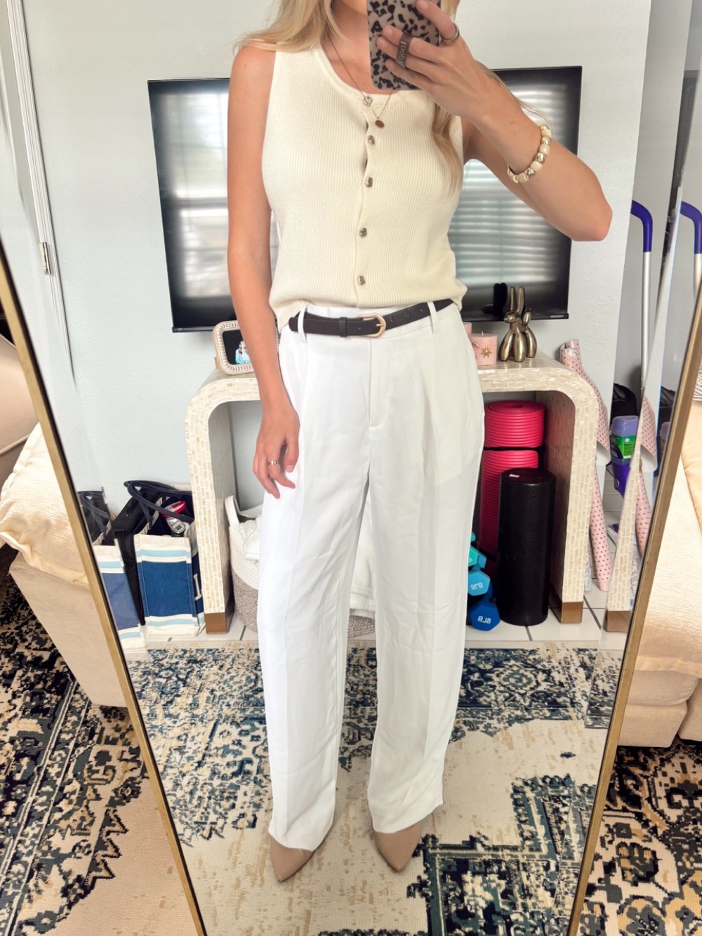 NWT Ann Taylor White Petite Pleated Straight Pant - Picture 5 of 6